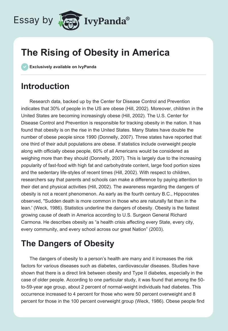 The Rising of Obesity in America. Page 1