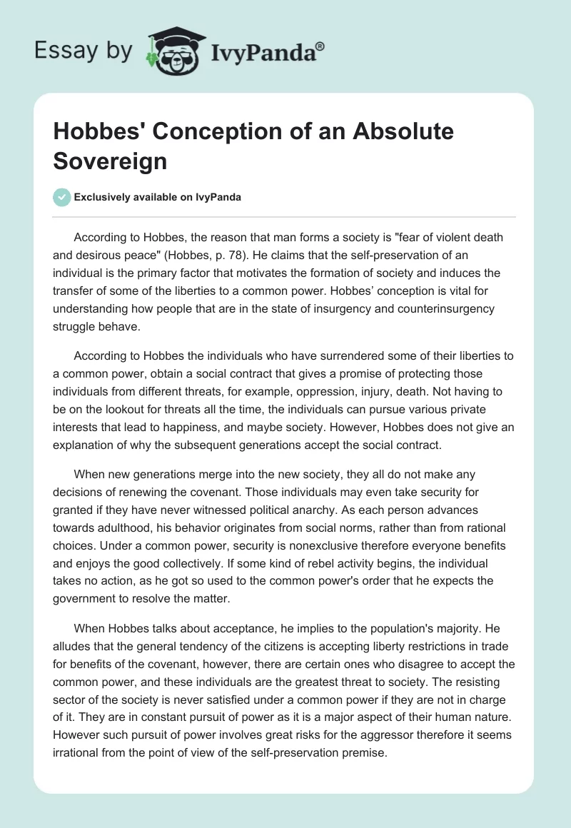Hobbes' Conception of an Absolute Sovereign. Page 1