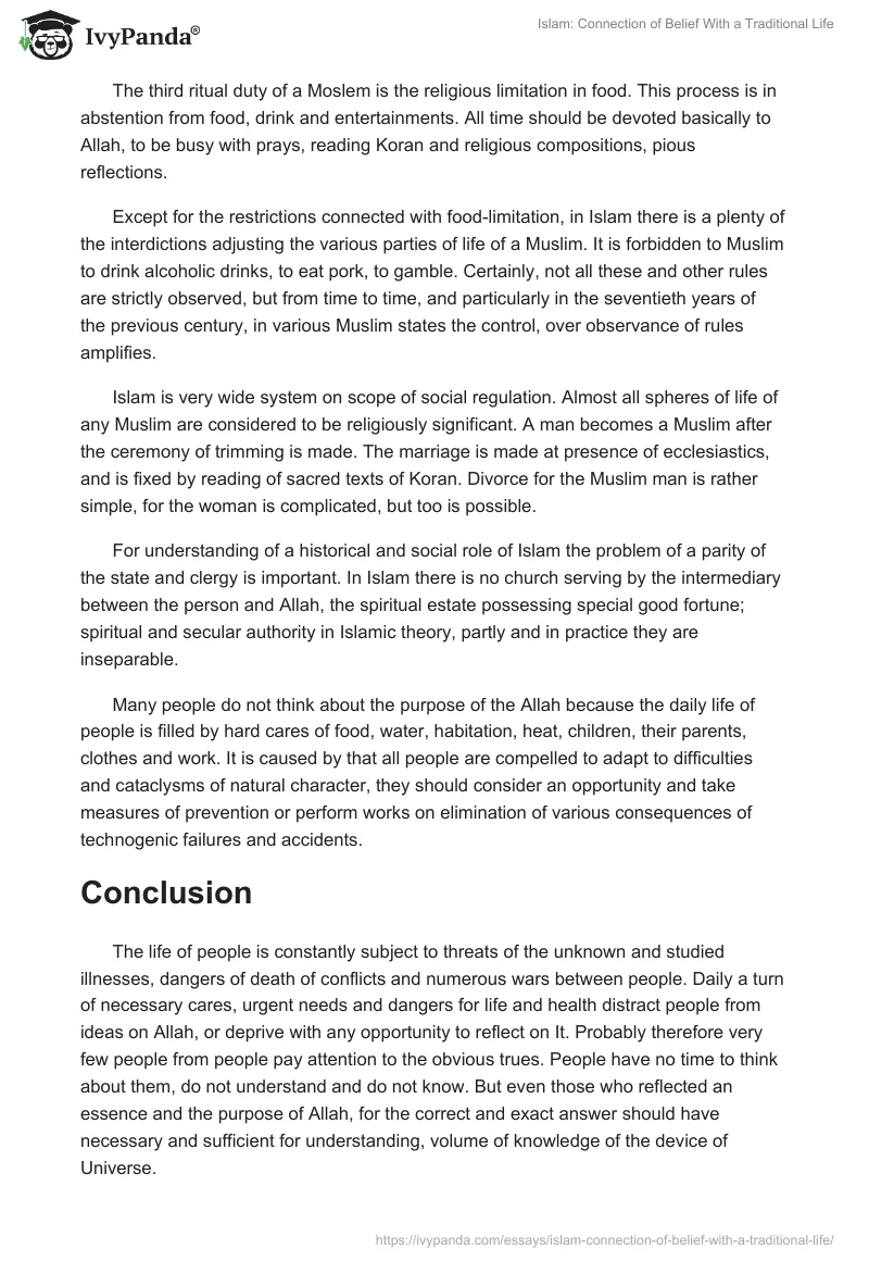 Islam: Connection of Belief With a Traditional Life. Page 2