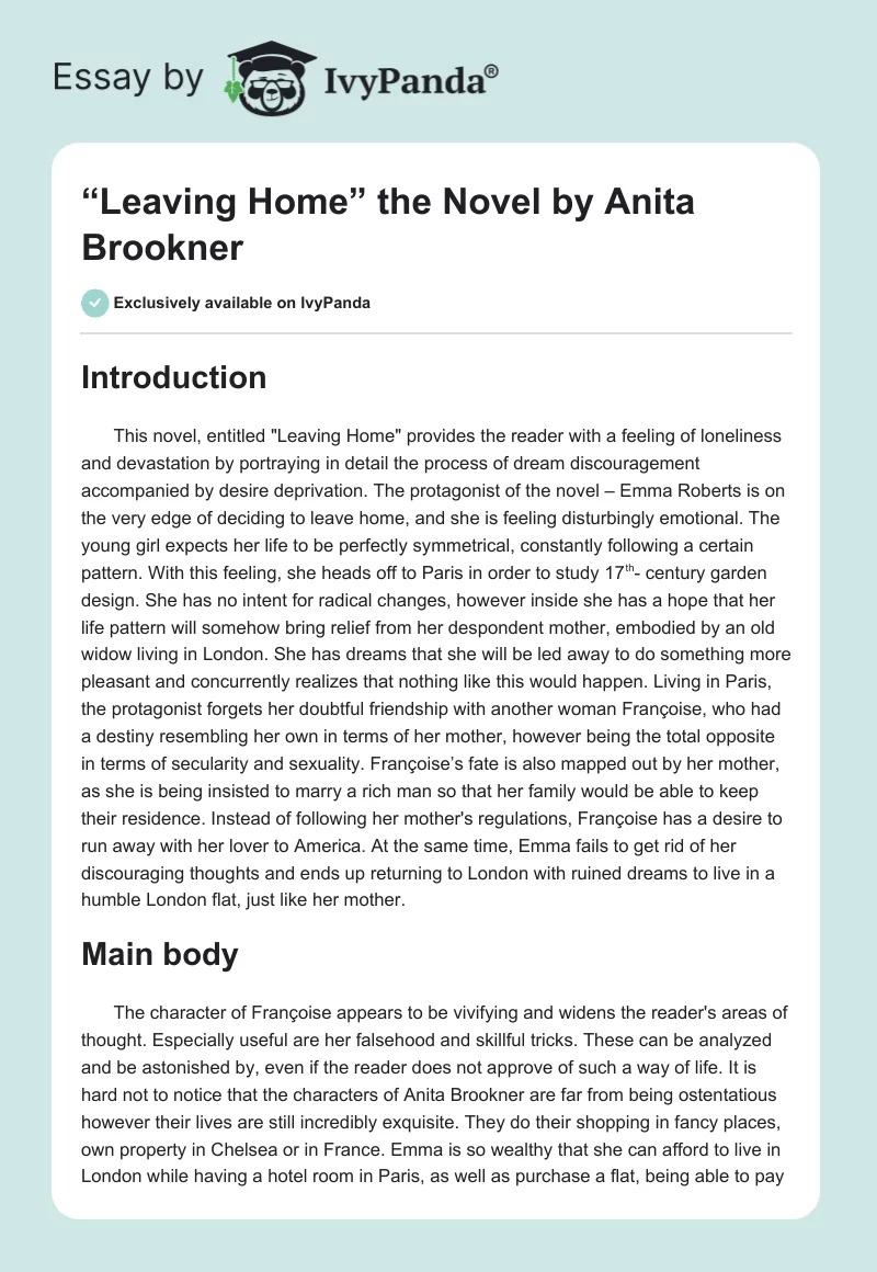 “Leaving Home” the Novel by Anita Brookner. Page 1