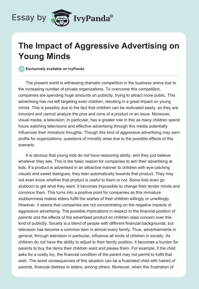 The Impact of Aggressive Advertising on Young Minds. Page 1