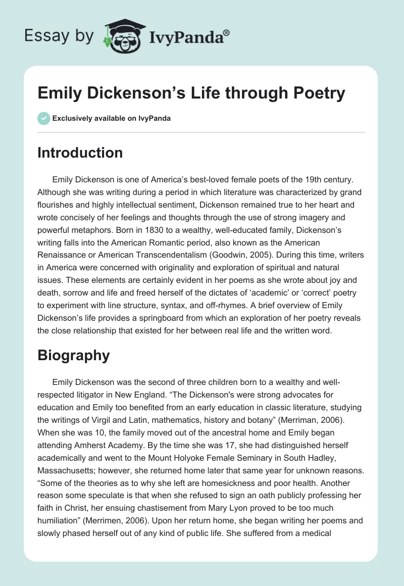Emily Dickenson’s Life through Poetry. Page 1