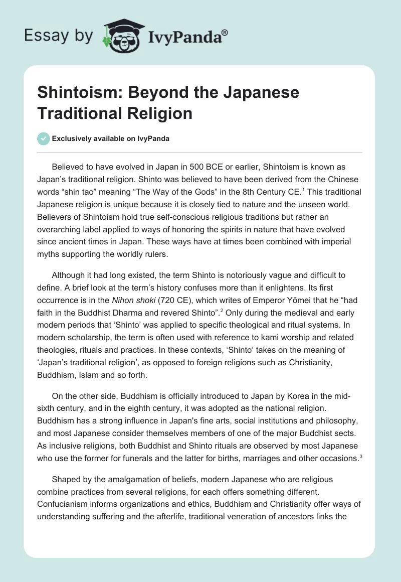 Shintoism: Beyond the Japanese Traditional Religion. Page 1