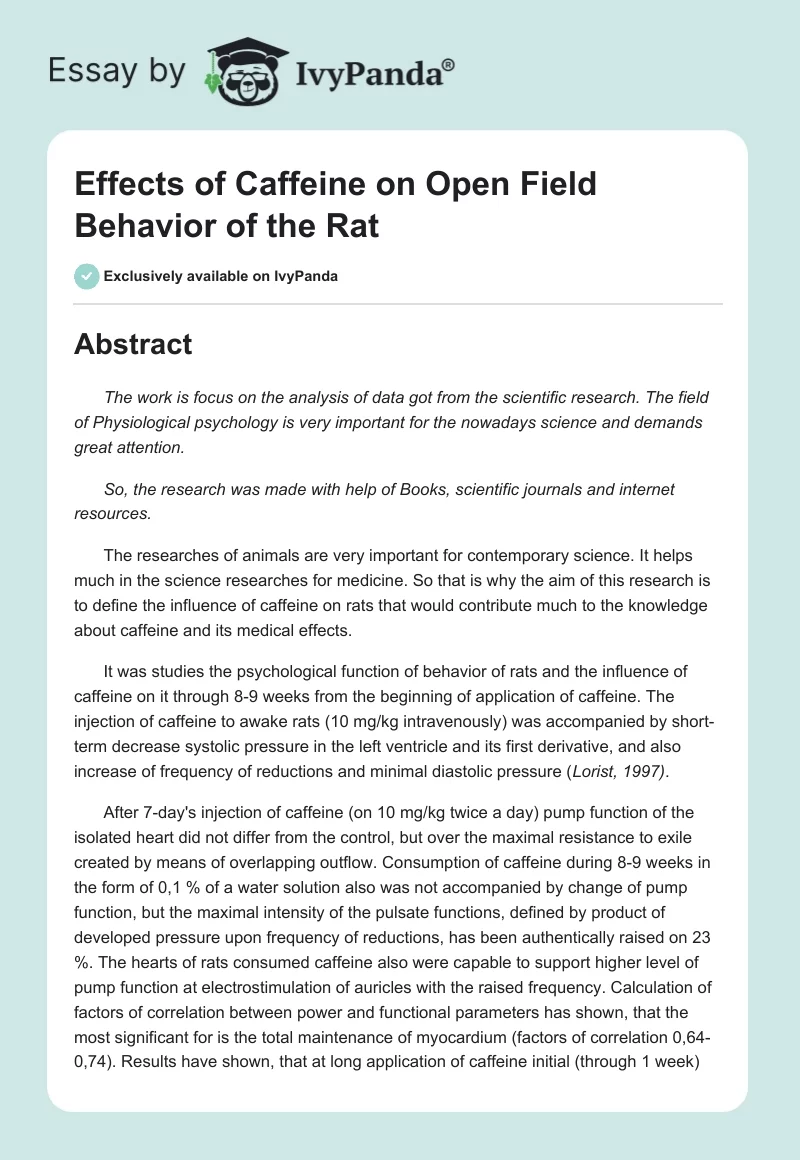 Effects of Caffeine on Open Field Behavior of the Rat. Page 1
