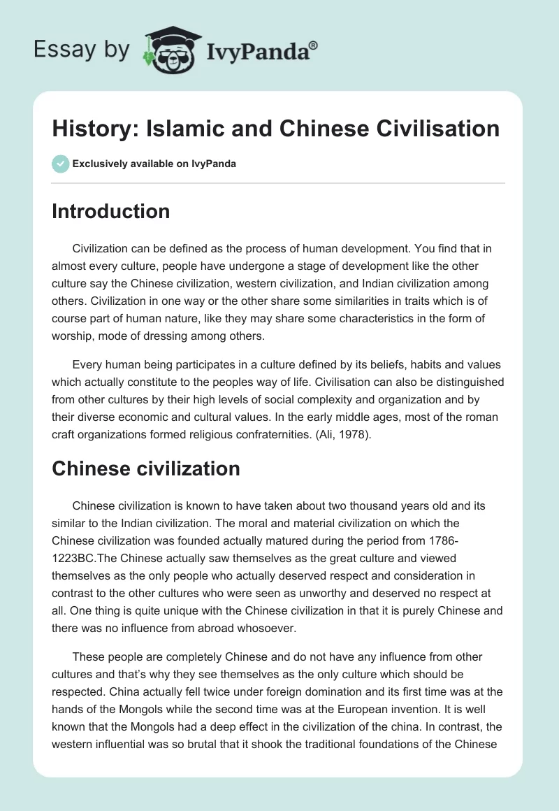History: Islamic and Chinese Civilisation. Page 1