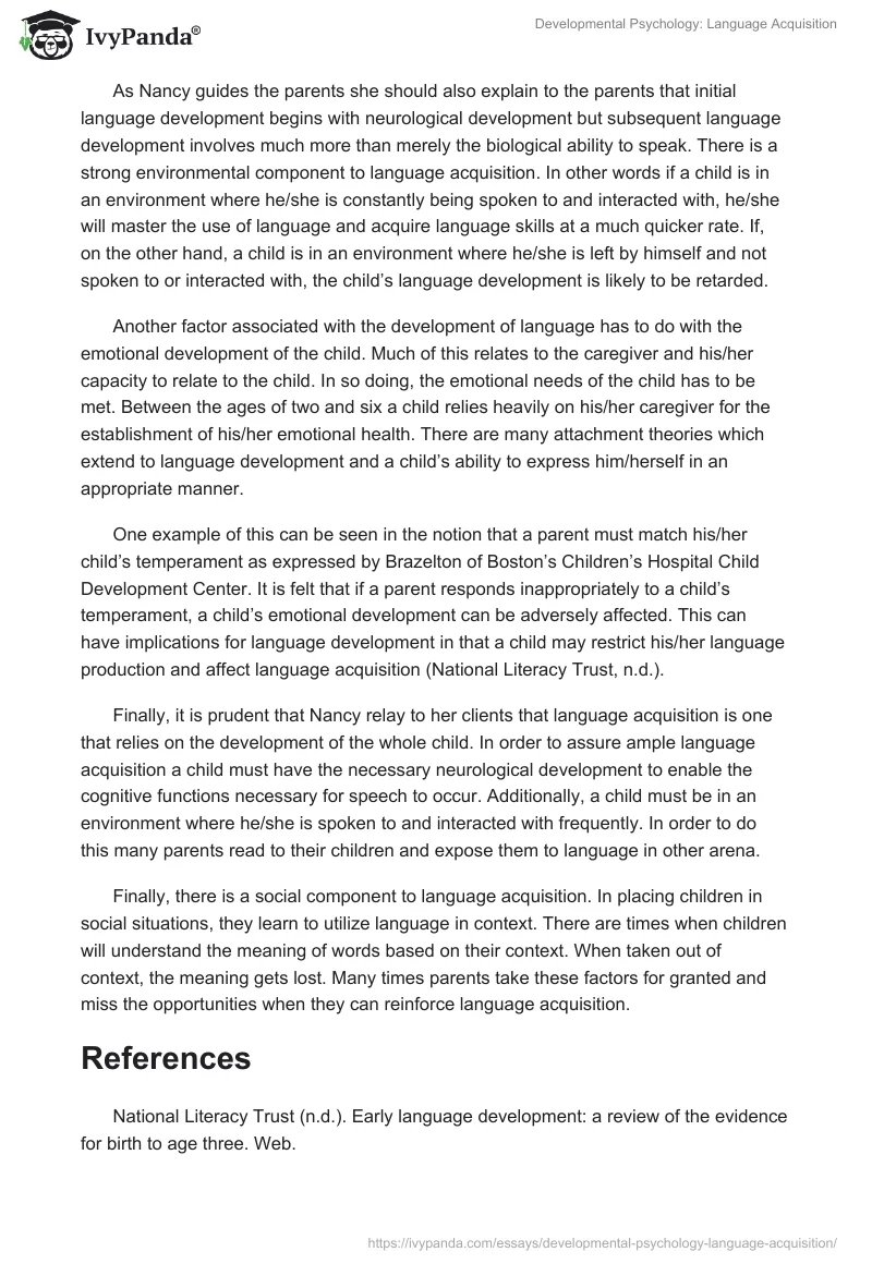 Developmental Psychology: Language Acquisition. Page 2