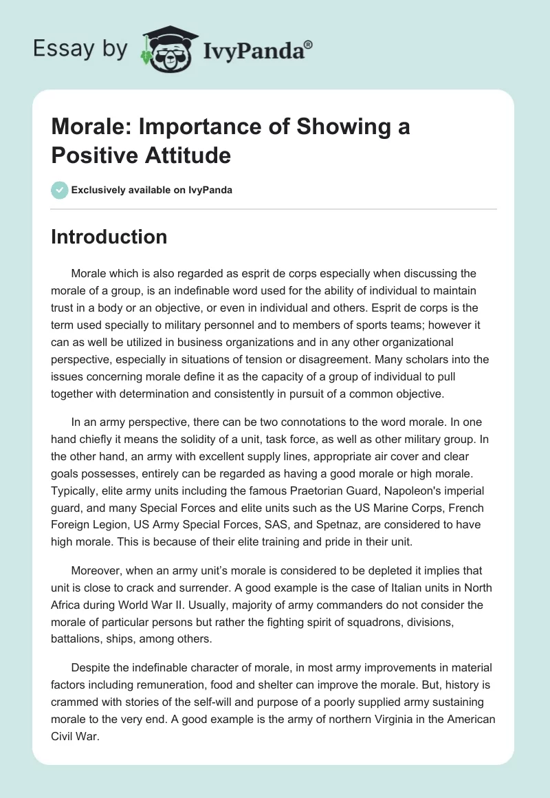 Morale: Importance of Showing a Positive Attitude. Page 1