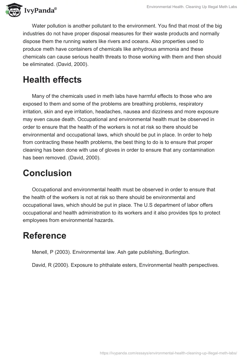Environmental Health. Cleaning Up Illegal Meth Labs. Page 2