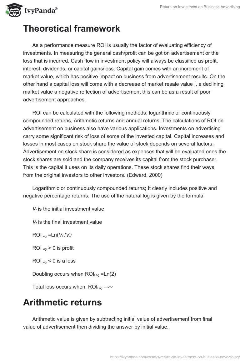 Return on Investment on Business Advertising. Page 2
