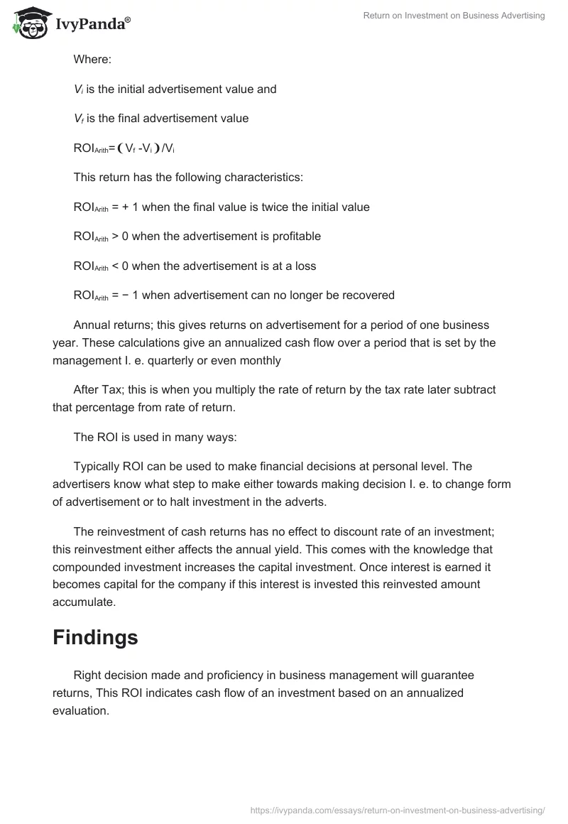 Return on Investment on Business Advertising. Page 3
