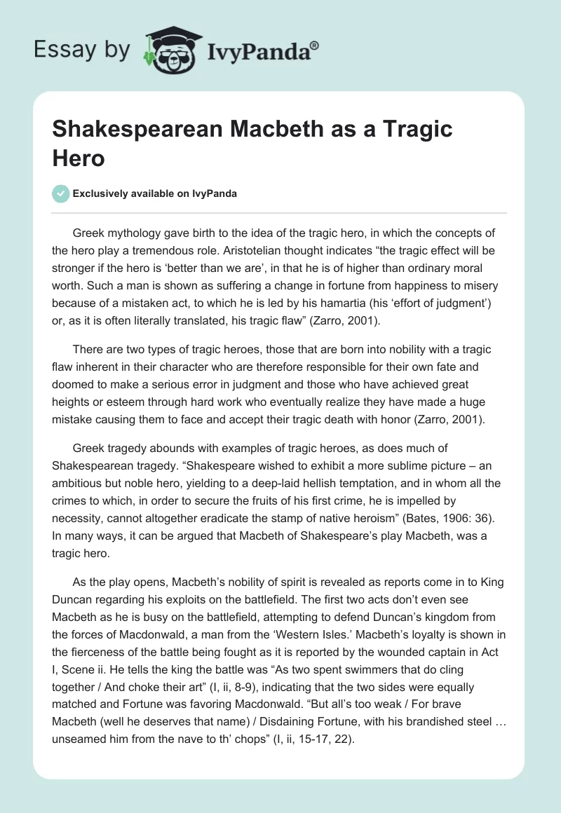Shakespearean Macbeth as a Tragic Hero. Page 1