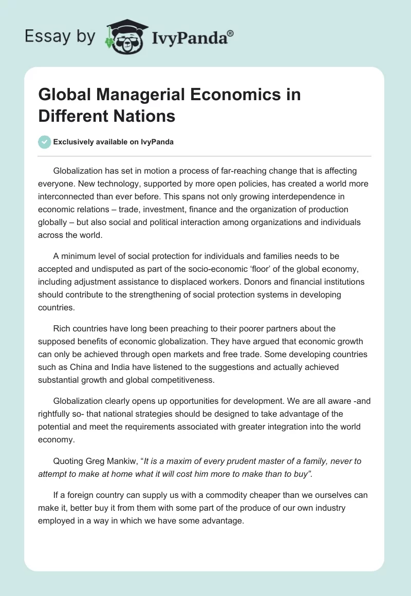 Global Managerial Economics in Different Nations. Page 1