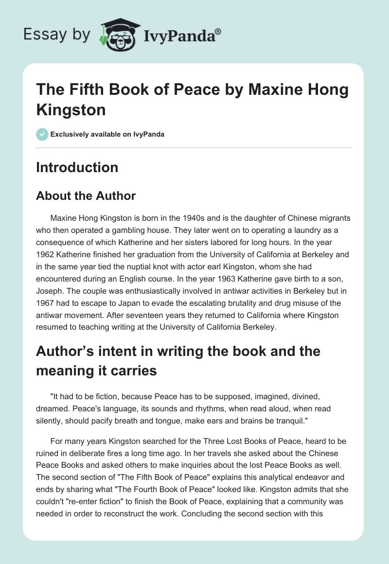 The Fifth Book of Peace by Maxine Hong Kingston. Page 1