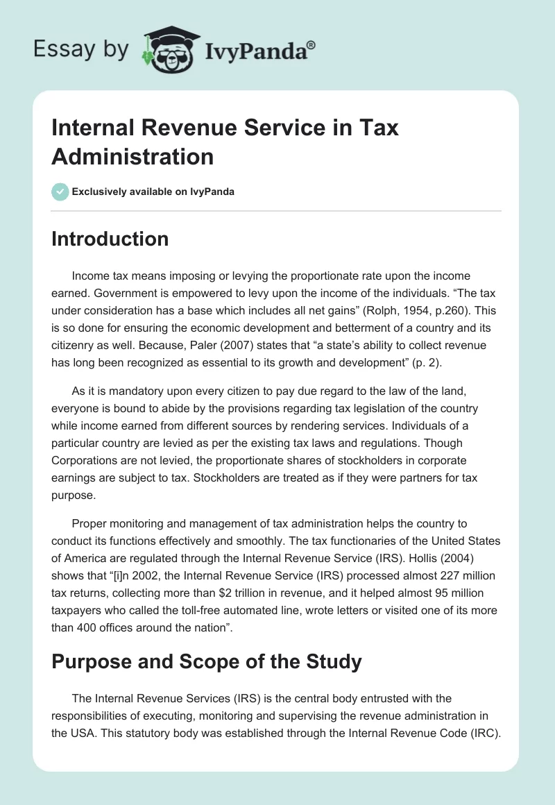 Internal Revenue Service in Tax Administration. Page 1