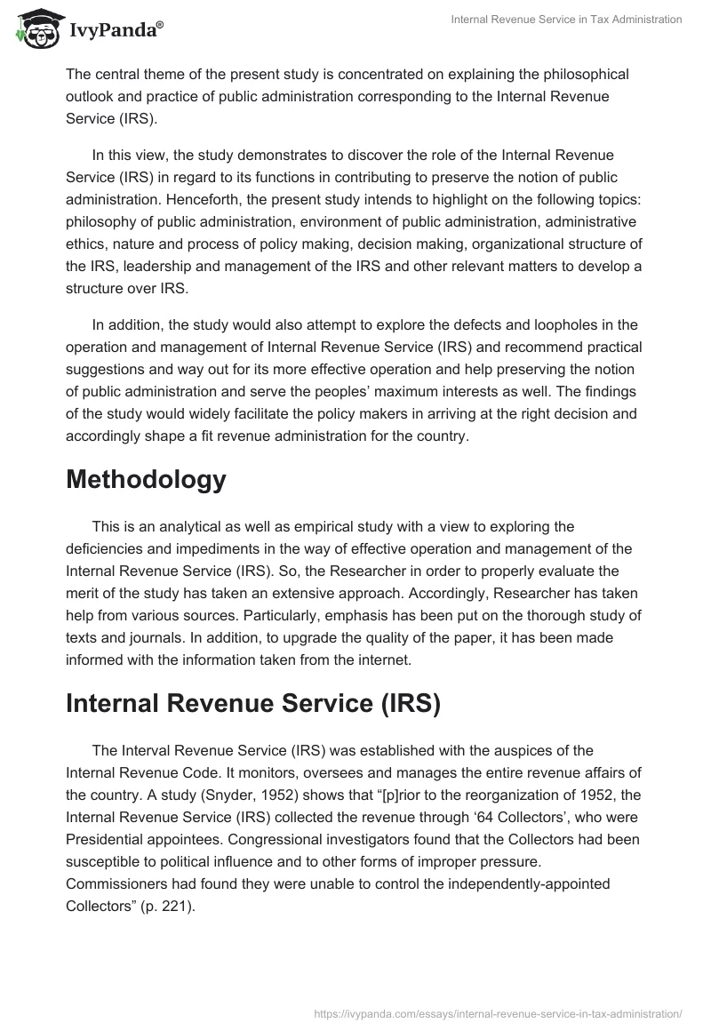 Internal Revenue Service in Tax Administration. Page 2
