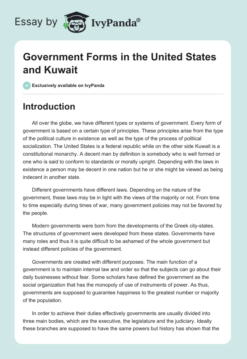 Government Forms in the United States and Kuwait. Page 1