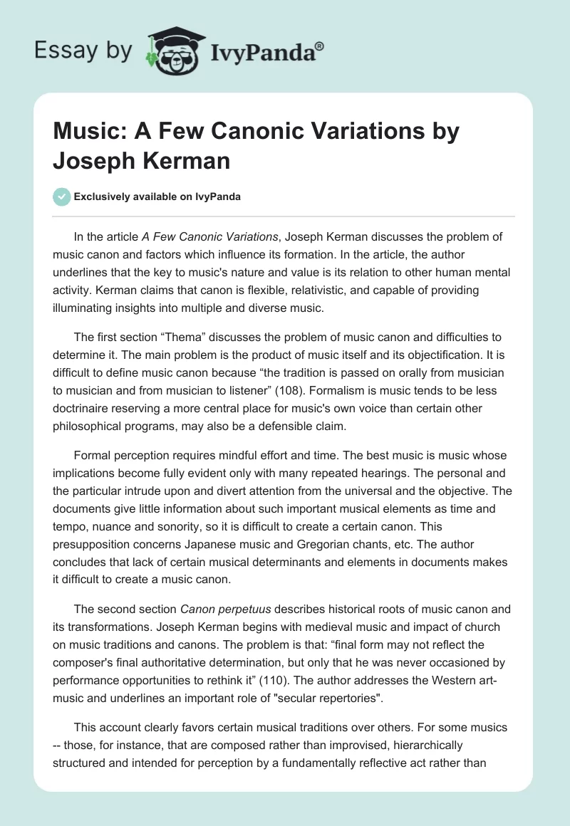 Music: A Few Canonic Variations by Joseph Kerman. Page 1