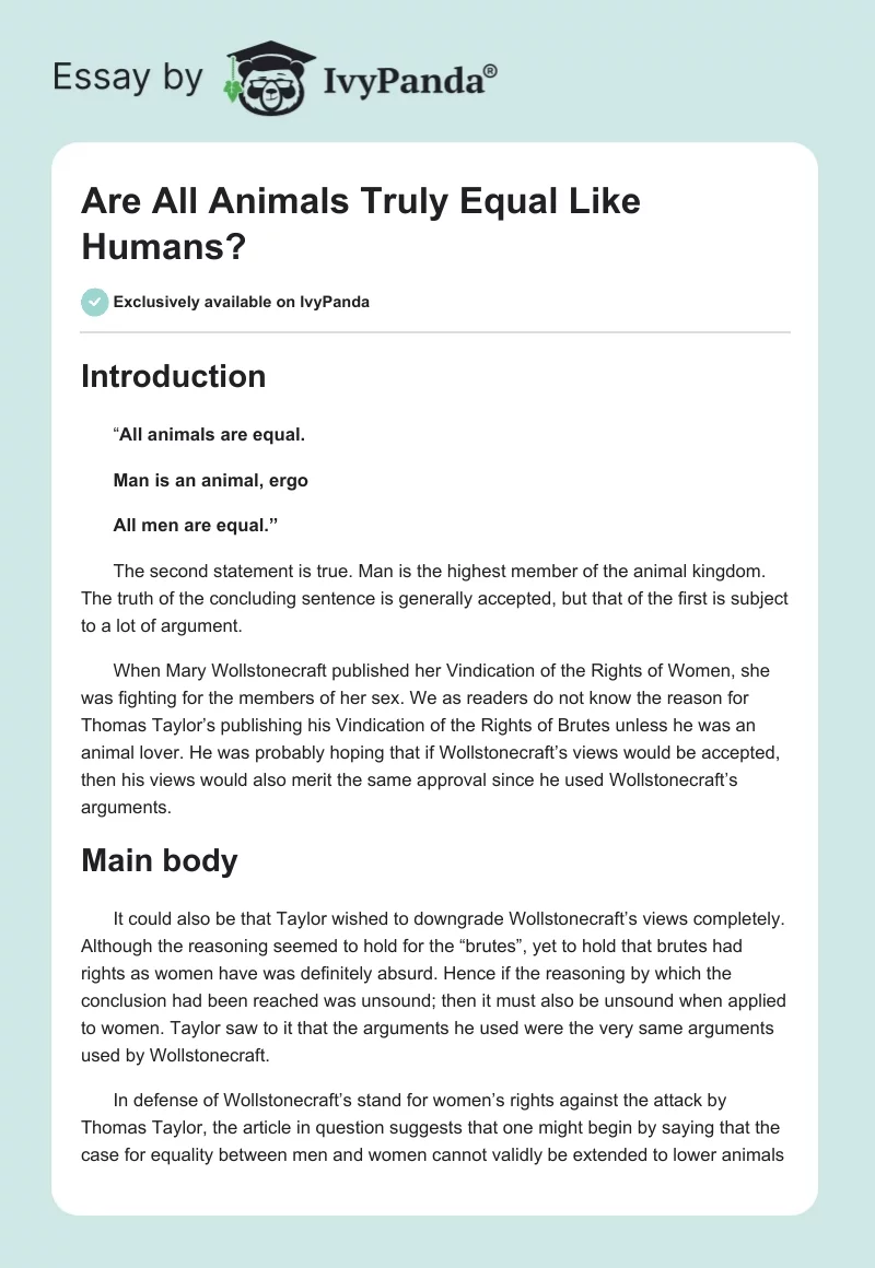 Are All Animals Truly Equal Like Humans?. Page 1