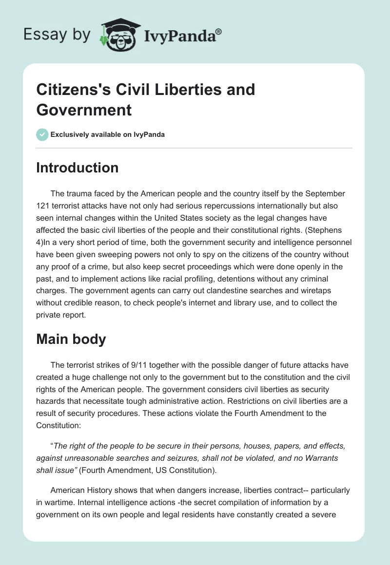 Citizens's Civil Liberties and Government. Page 1