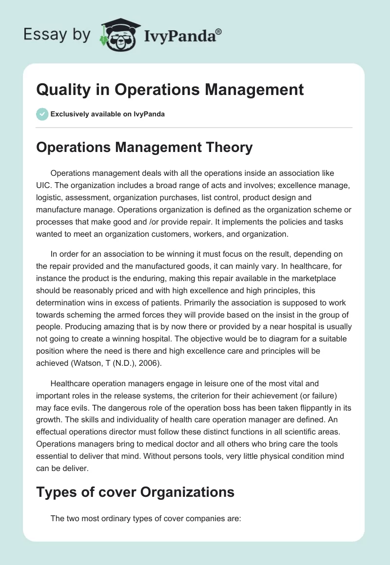 Quality in Operations Management. Page 1