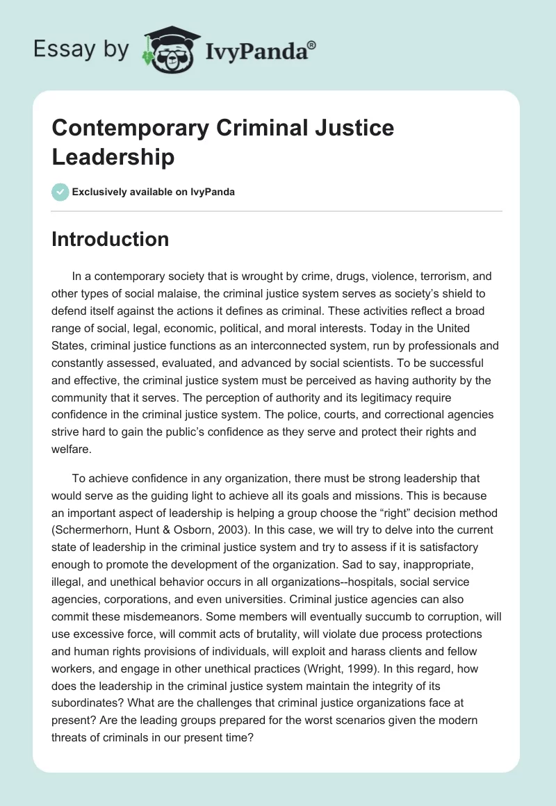 Contemporary Criminal Justice Leadership. Page 1