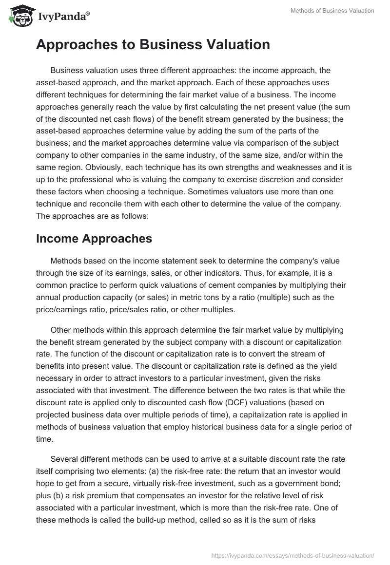 Methods of Business Valuation. Page 3