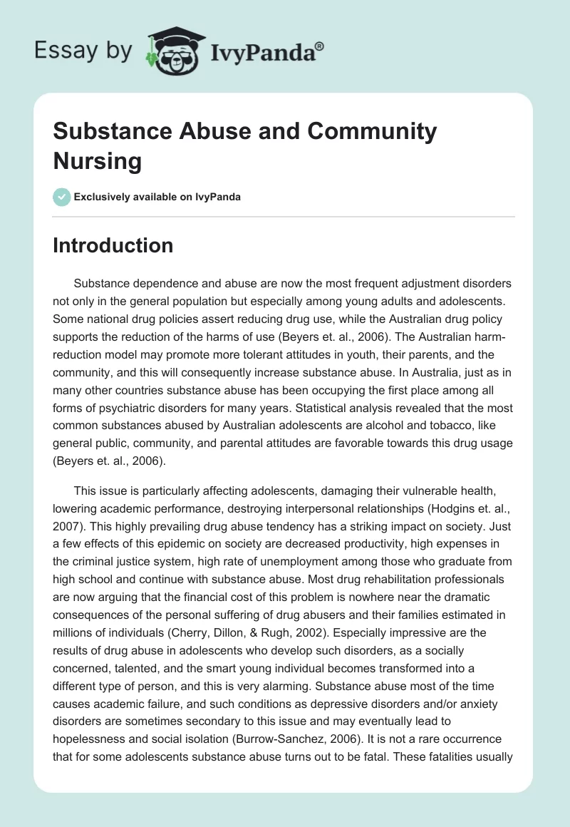 Substance Abuse and Community Nursing. Page 1