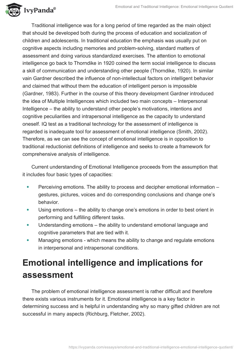 Emotional and Traditional Intelligence: Emotional Intelligence Quotient. Page 2