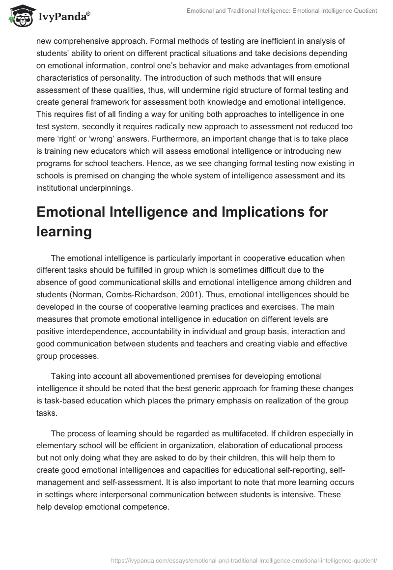 Emotional and Traditional Intelligence: Emotional Intelligence Quotient. Page 4