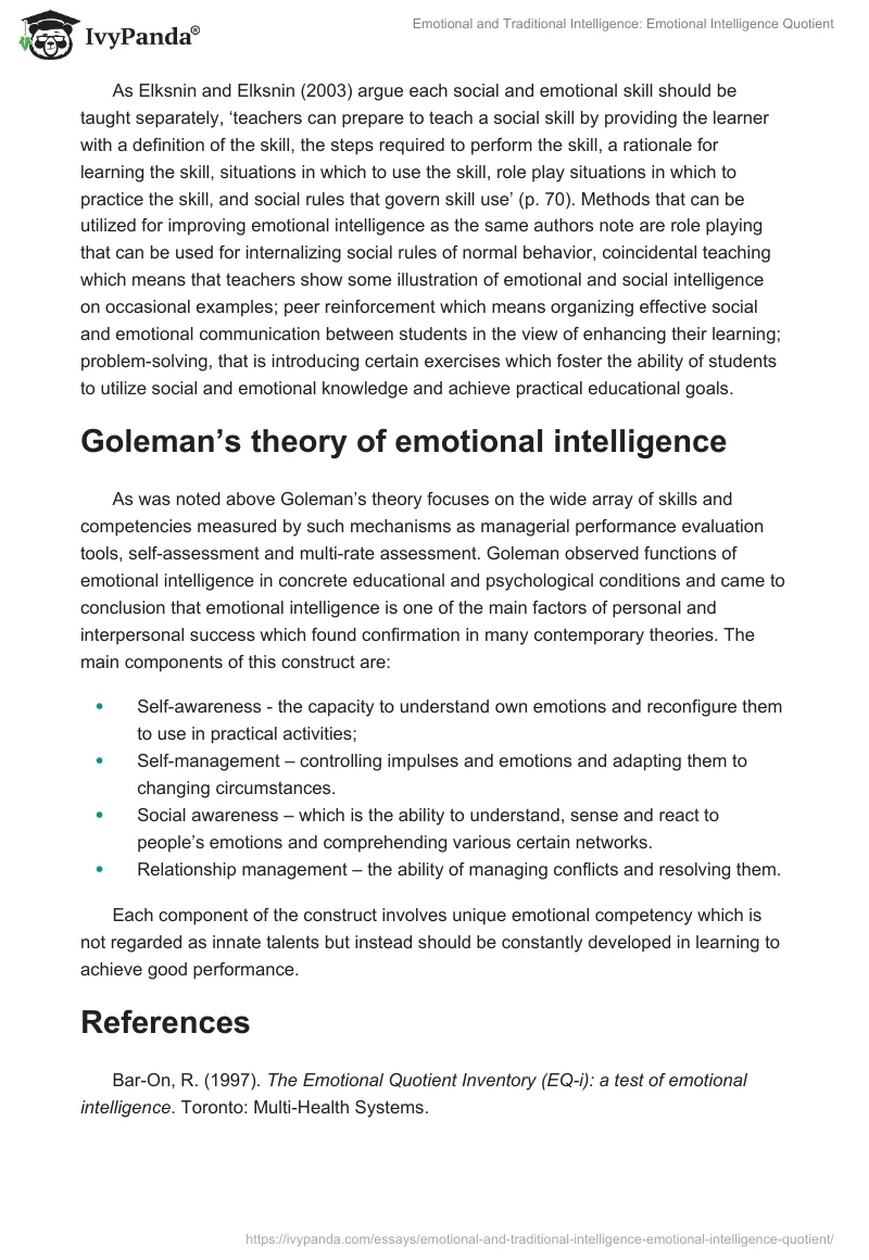 Emotional and Traditional Intelligence: Emotional Intelligence Quotient. Page 5