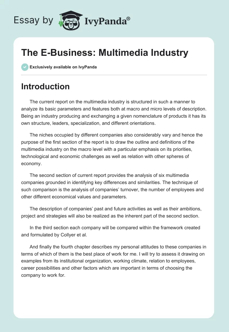The E-Business: Multimedia Industry. Page 1