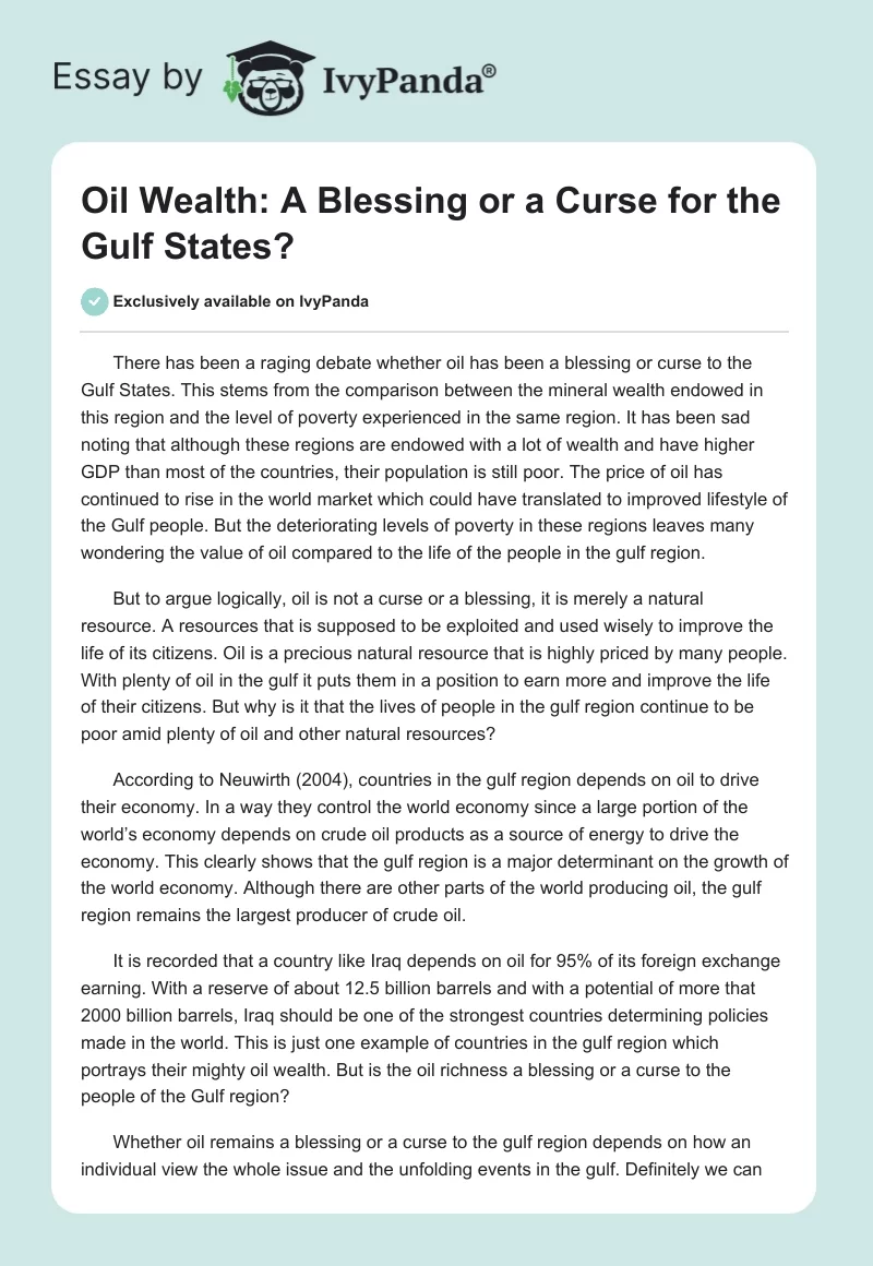 Oil Wealth: A Blessing or a Curse for the Gulf States?. Page 1