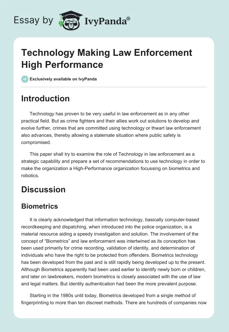 Technology Making Law Enforcement High Performance. Page 1