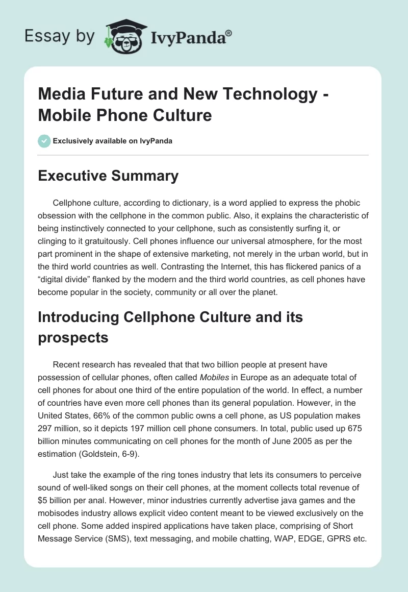 Media Future and New Technology - Mobile Phone Culture. Page 1