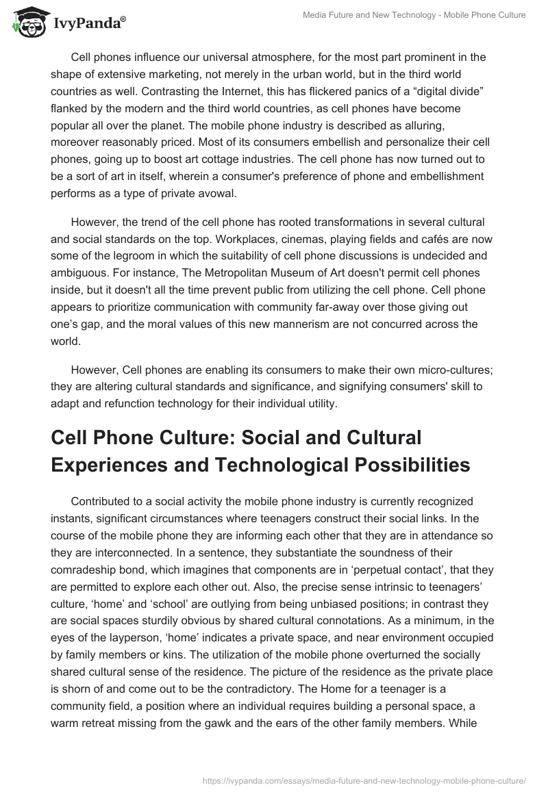 Media Future and New Technology - Mobile Phone Culture. Page 2