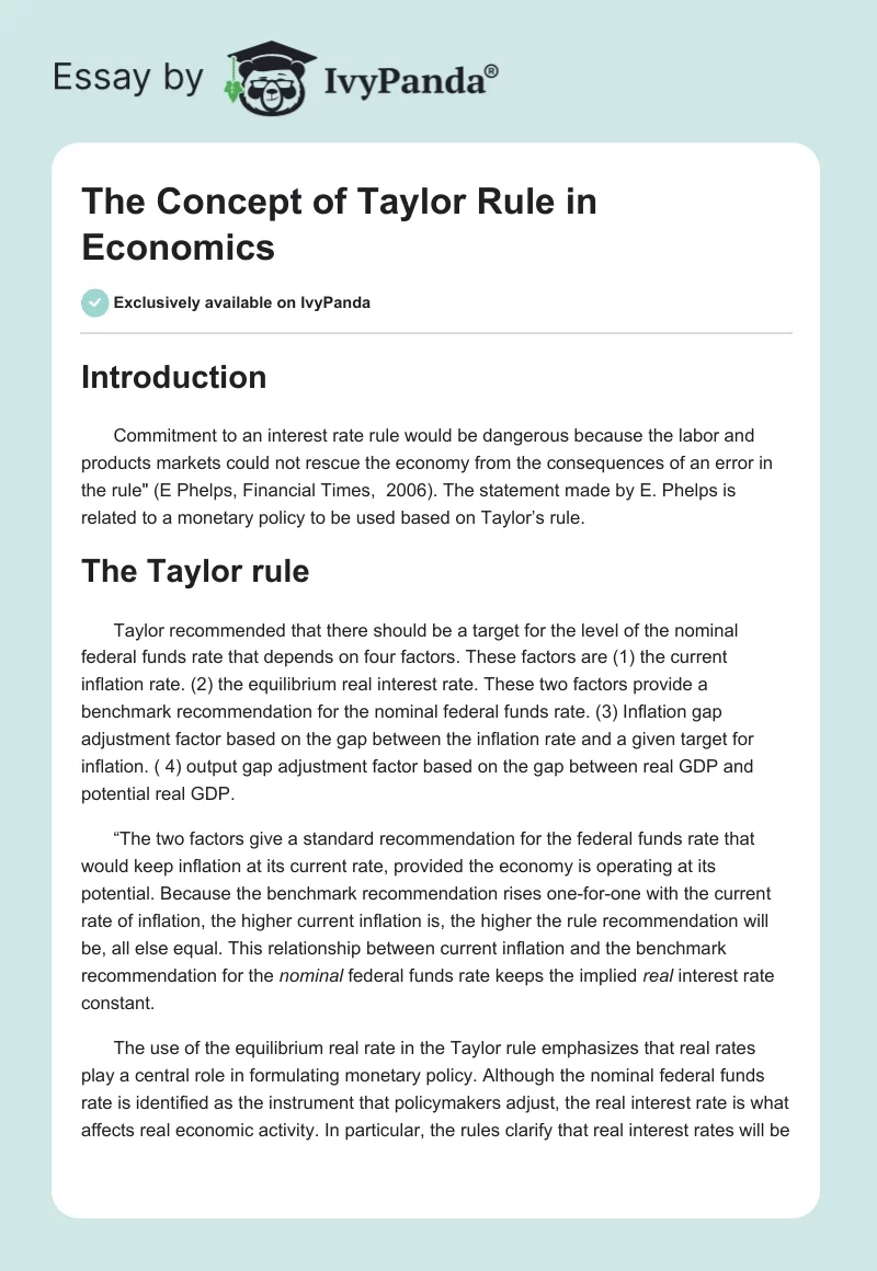 The Concept of Taylor Rule in Economics. Page 1
