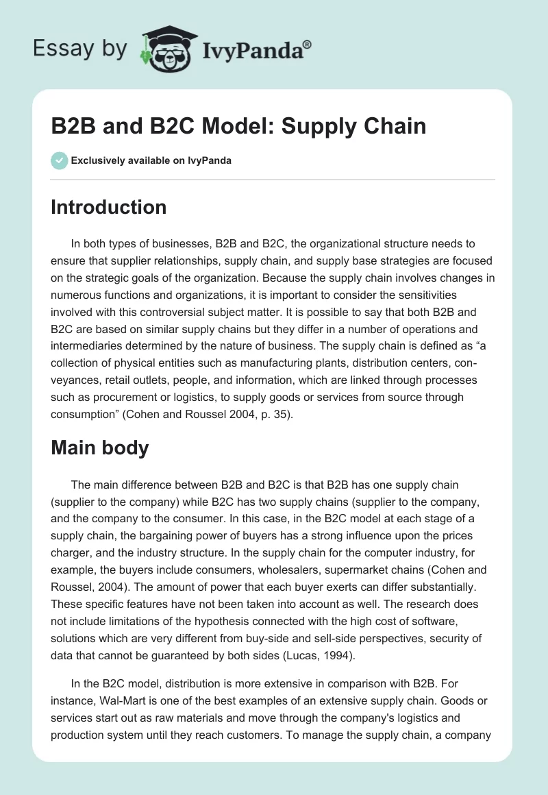 B2B and B2C Model: Supply Chain. Page 1