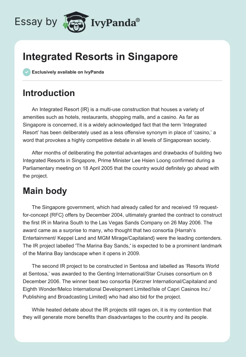 Integrated Resorts in Singapore. Page 1