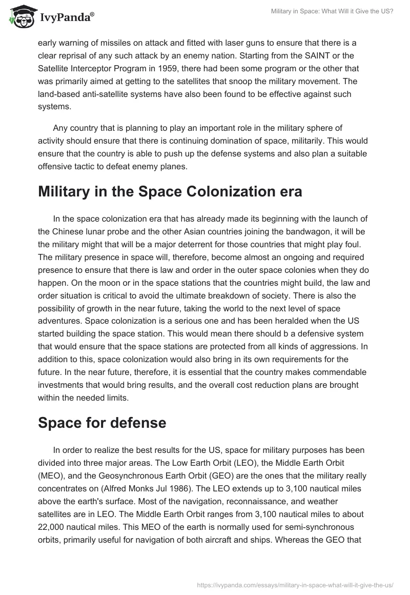 Military in Space: What Will It Give the US?. Page 4