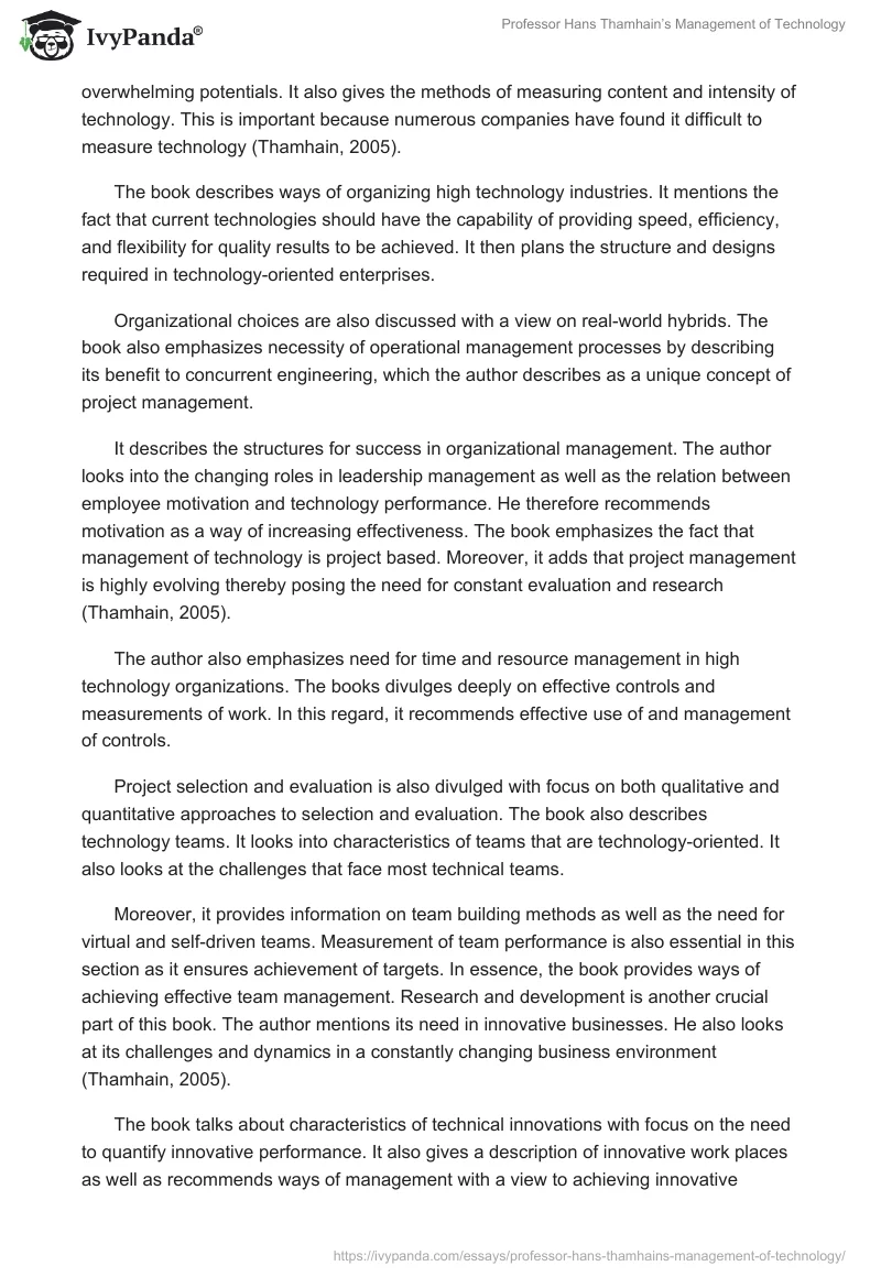 Professor Hans Thamhain’s "Management of Technology". Page 3