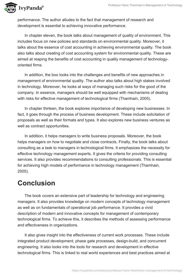 Professor Hans Thamhain’s "Management of Technology". Page 4