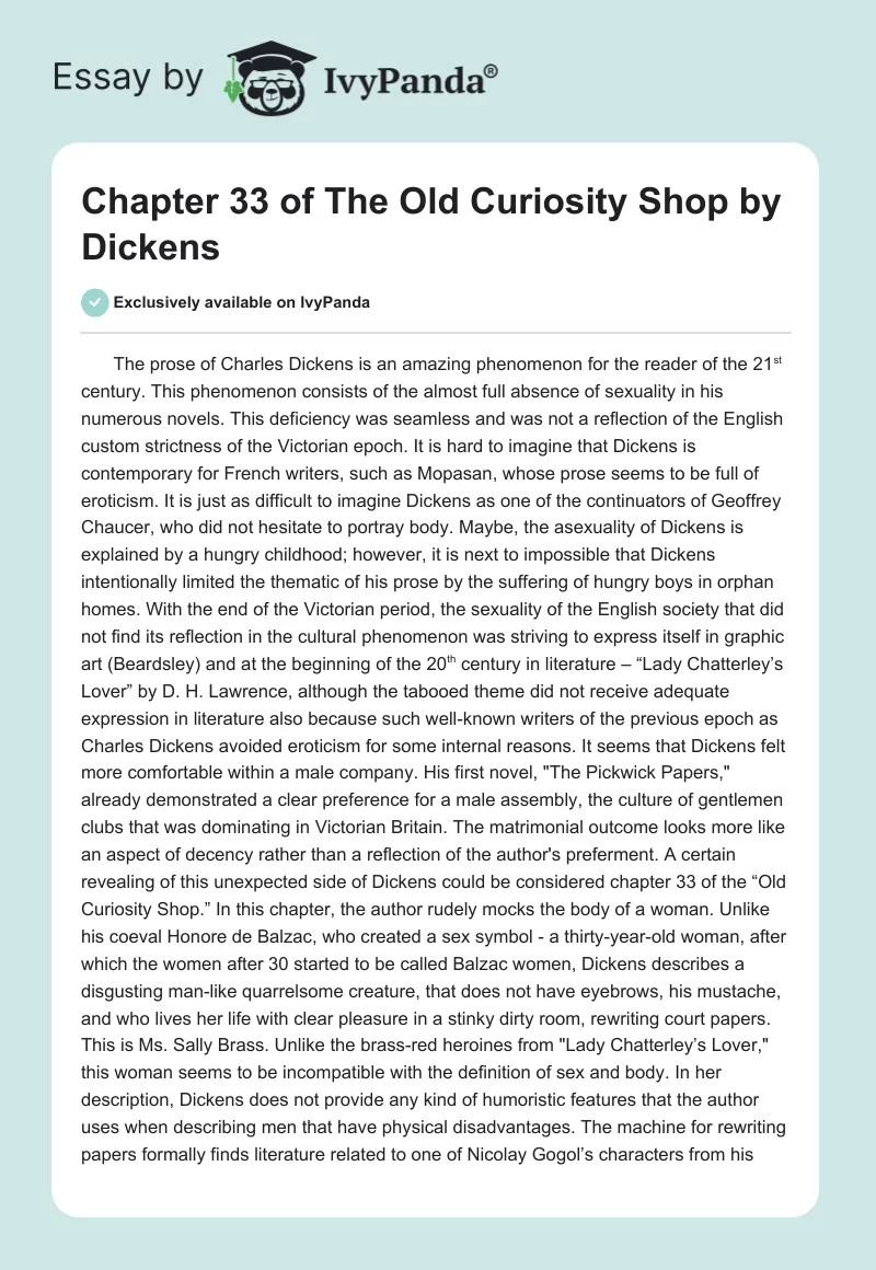 Chapter 33 of "The Old Curiosity Shop" by Dickens. Page 1