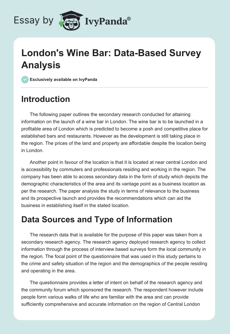 London's Wine Bar: Data-Based Survey Analysis. Page 1
