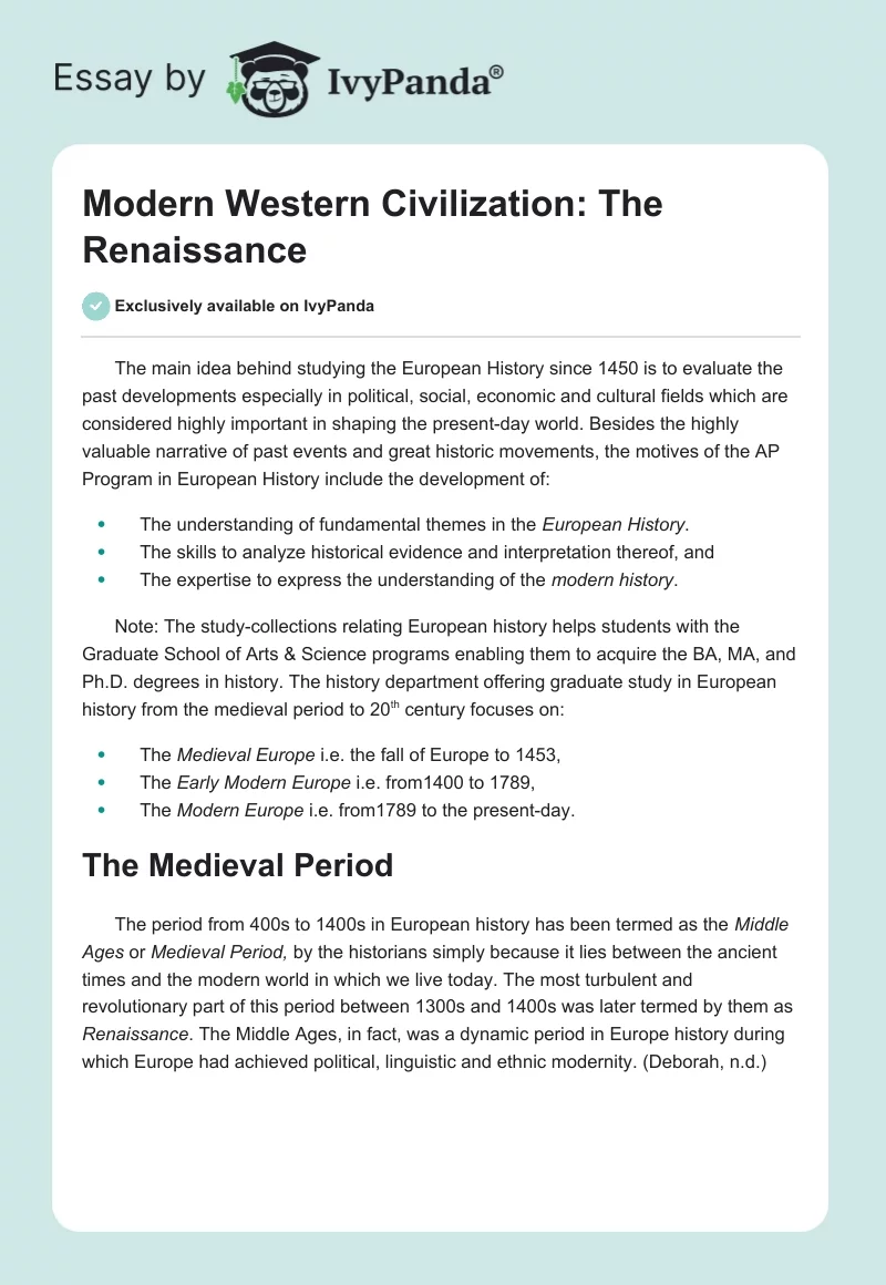 Modern Western Civilization: The Renaissance. Page 1