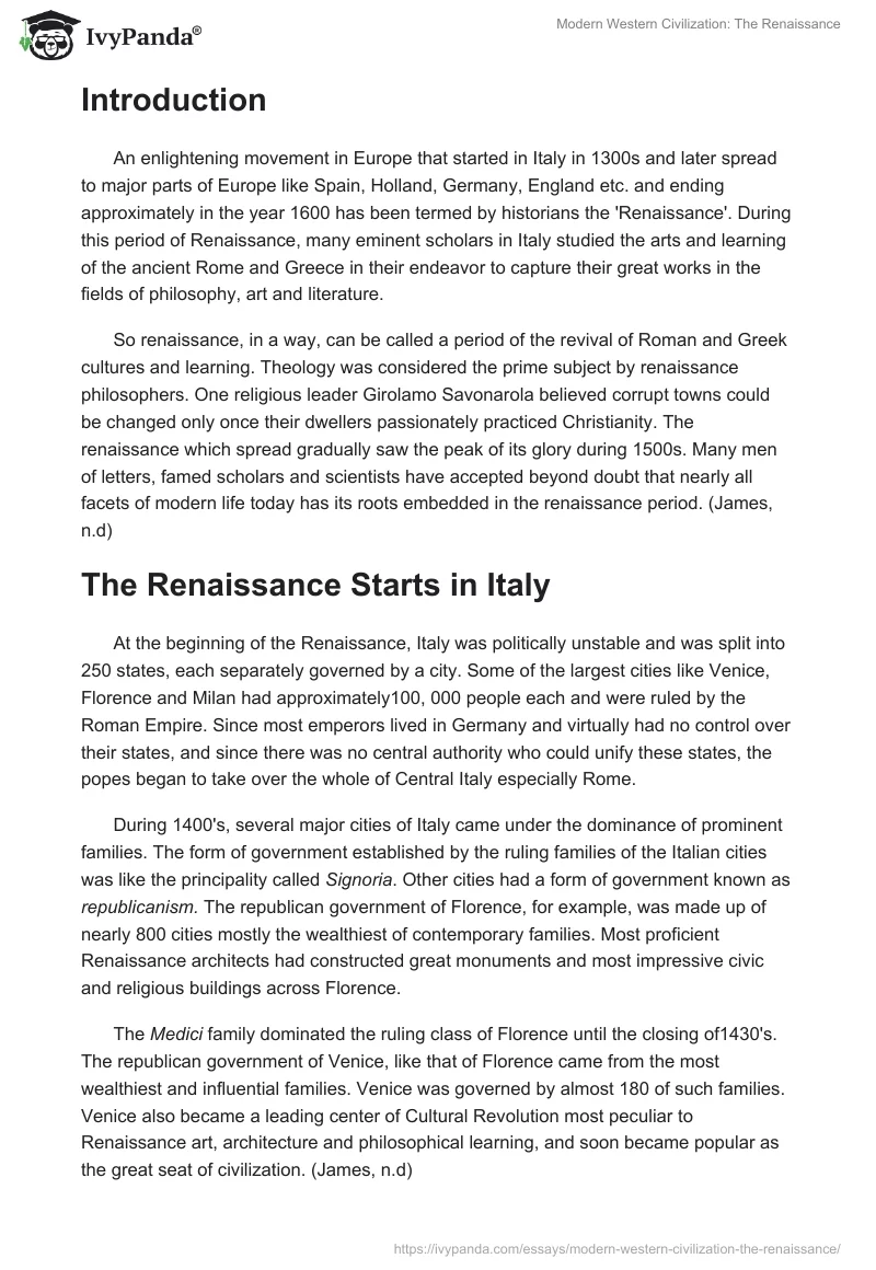Modern Western Civilization: The Renaissance. Page 2