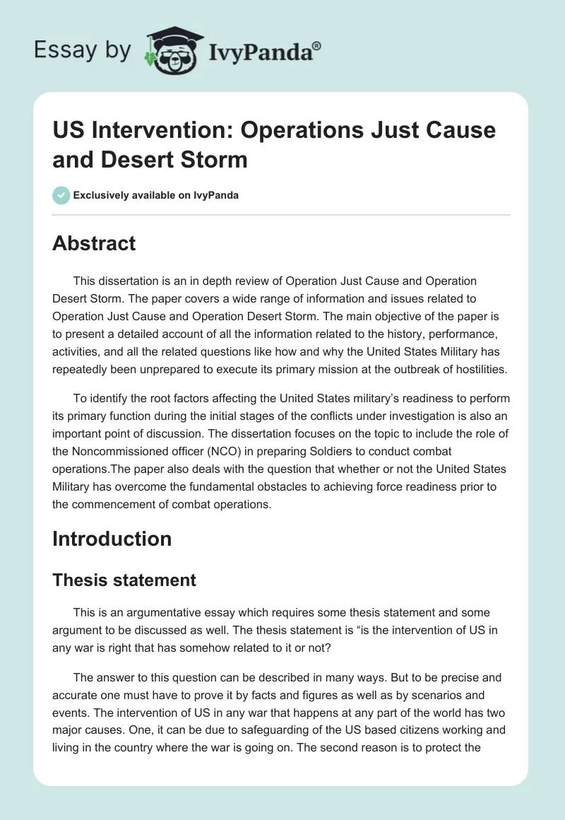 US Intervention: Operations Just Cause and Desert Storm. Page 1