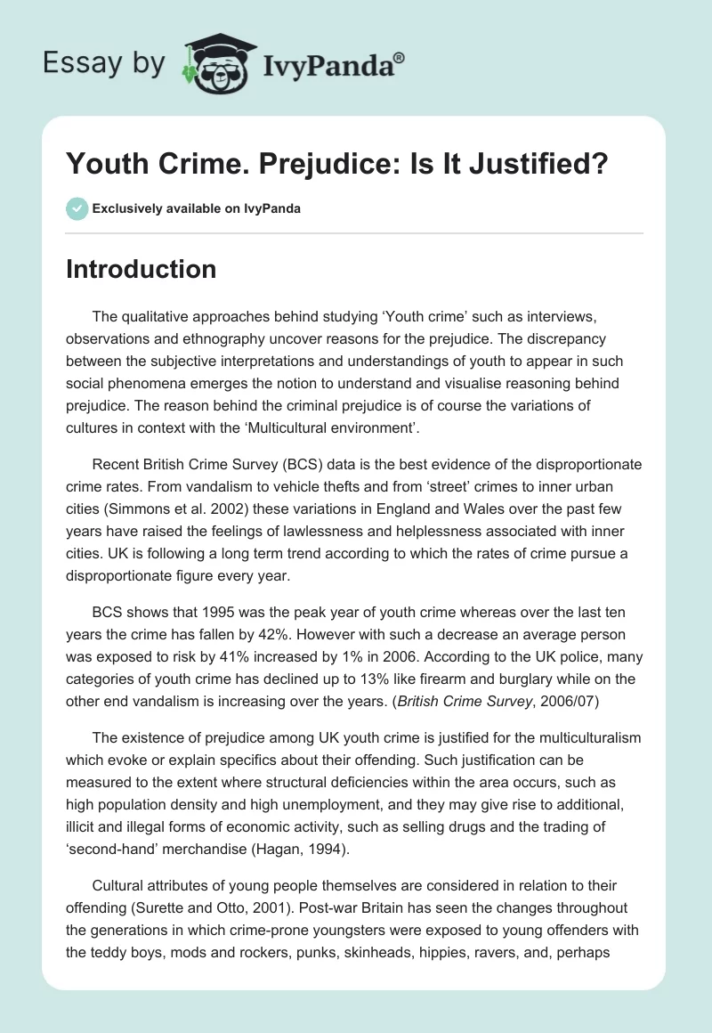 Youth Crime. Prejudice: Is It Justified?. Page 1