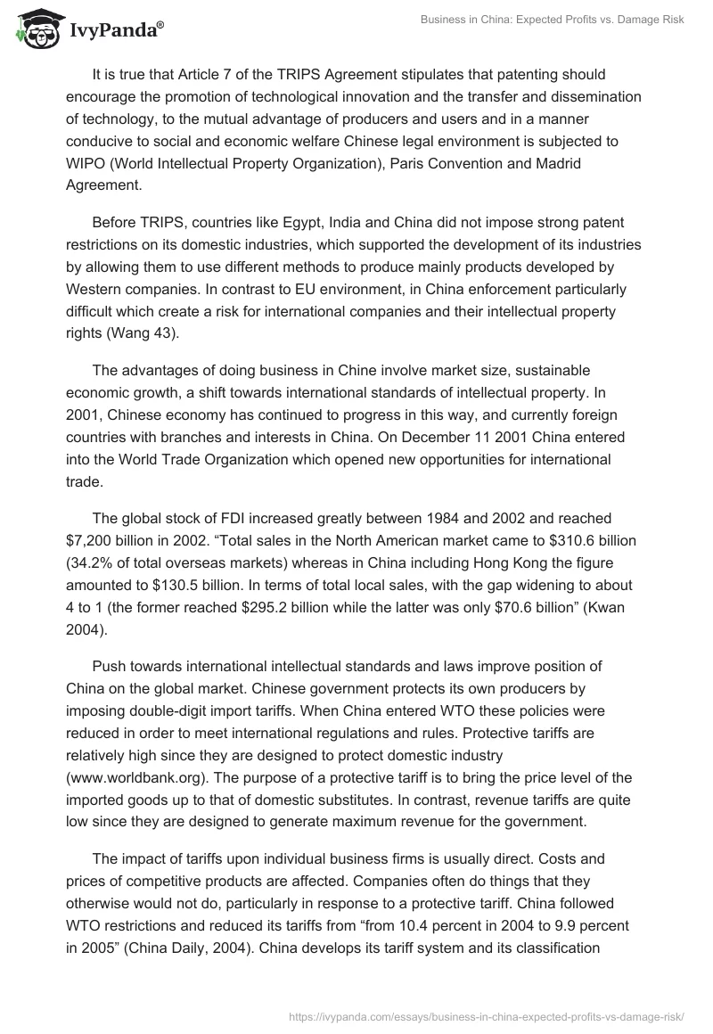 Business in China: Expected Profits vs. Damage Risk. Page 2