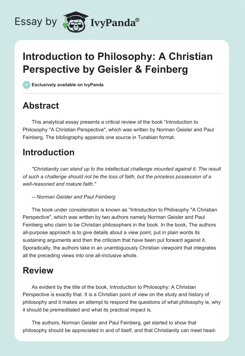 Introduction to Philosophy: A Christian Perspective by Geisler & Feinberg. Page 1