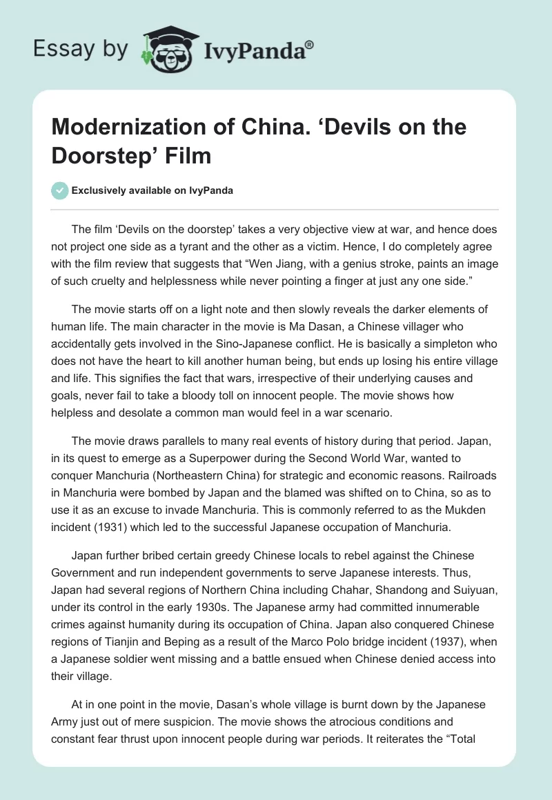 Modernization of China. ‘Devils on the Doorstep’ Film. Page 1